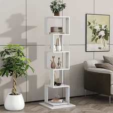 5-Tier Rotating Bookshelf Floor Rack Freestanding Bookcase Storage Display Rack