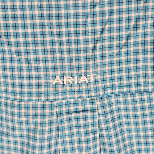 Ariat Pro Shirt Mens L Tall Blue Plaid Stretch Chest Pocket Casual Button Down - Picture 3 of 11