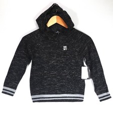 DKNY Sweater Hoodie Kids Size 6 Black Marl Knit Striped Trim Casual B40877DB