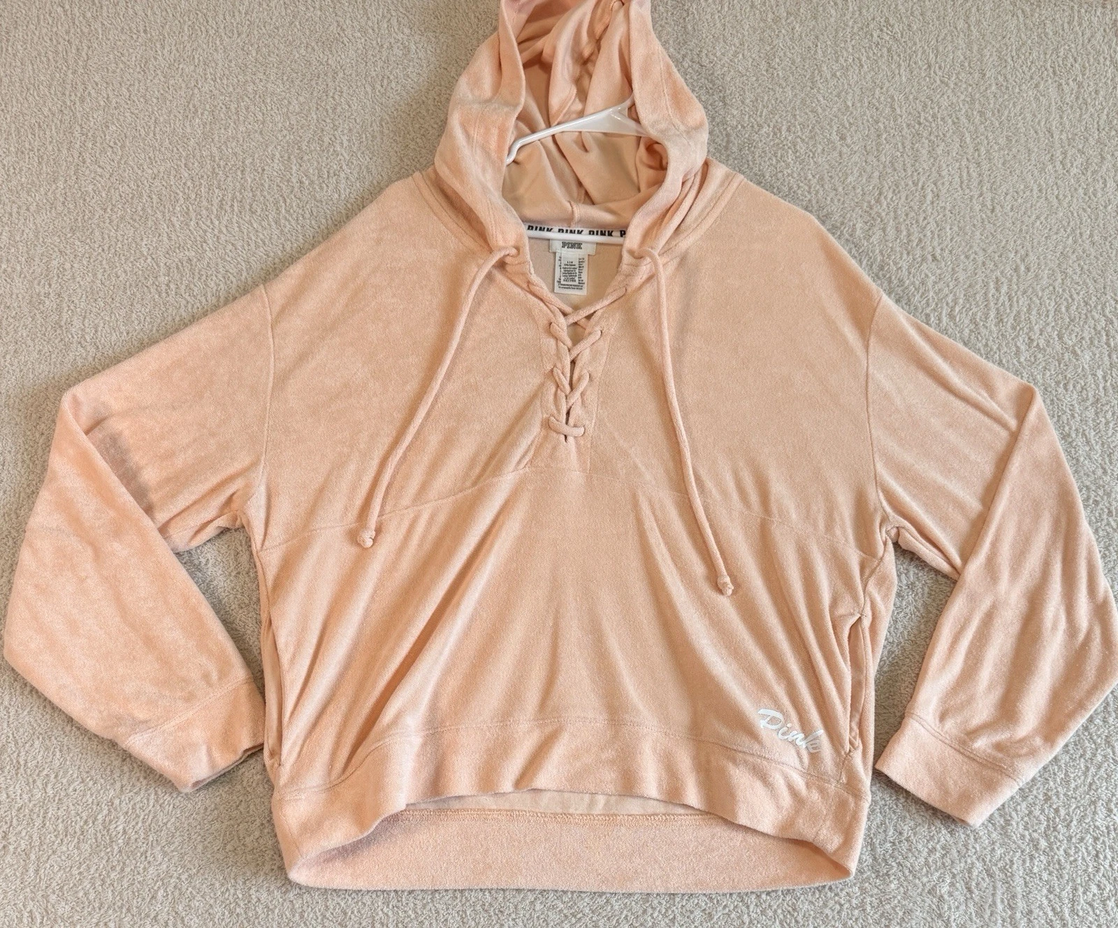 Pink Women's Hoodie Size Large, Peach,Terry, Lace Up