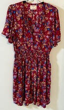 Evolverie Mujer M Vino Floral Campesino Vestido Cintura Calada SS Viscosa Cottagecore