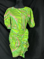 FARM Rio Womens S Lime Green Tropical Cotton Mini Dress Ruffle Gathered