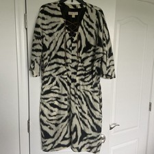 Michael Kors Women's Dress Large Zebra Leather Lace Up Cinch Waist Pockets