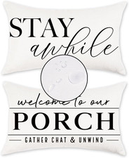 Outdoor Pillow Covers Waterproof 12X20 Set of 2 Welcome to Our Porch Stay Awhile