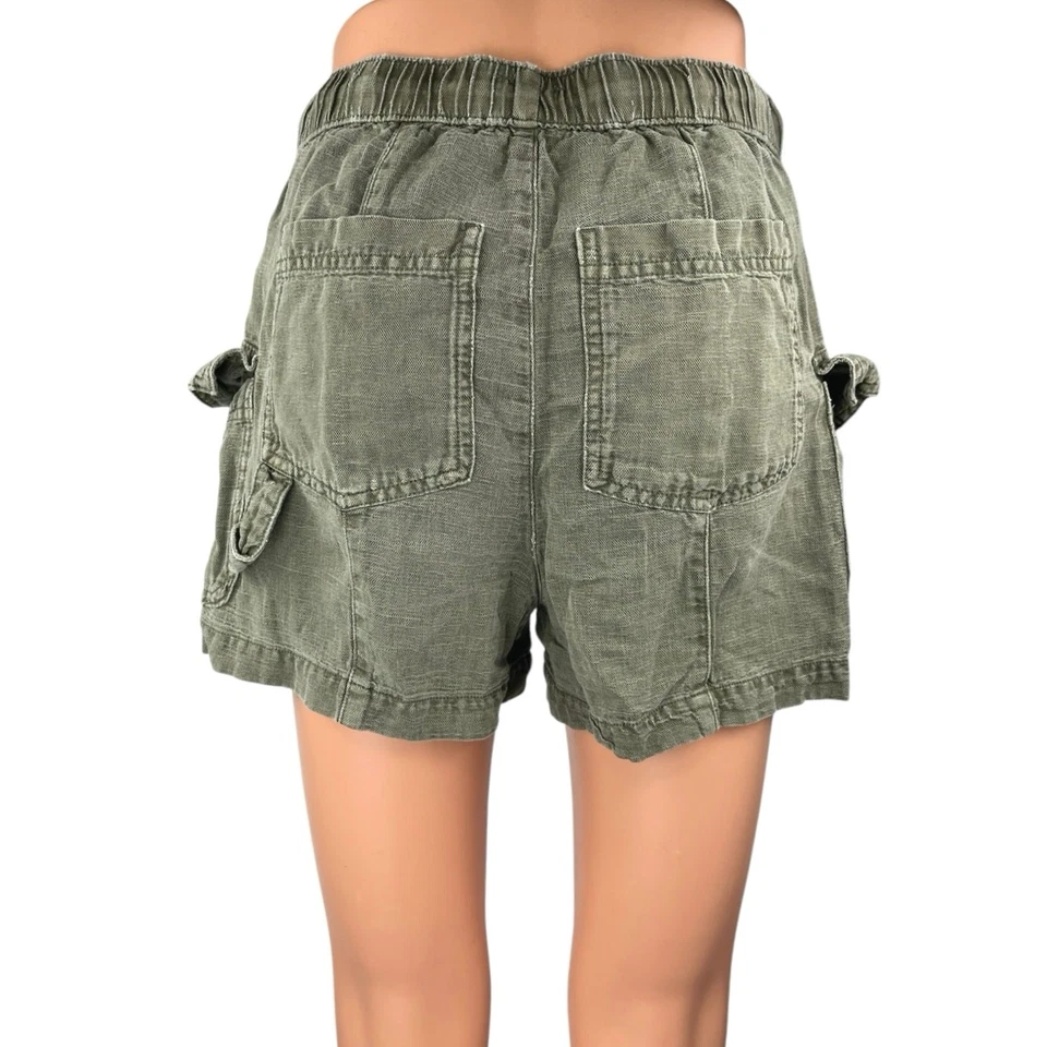 Mini Pantalones Cortos de Carga Nicole Miller Para Mujer Gris Lino Cintura Elástica Cordón Talla S Foto 3 de 4