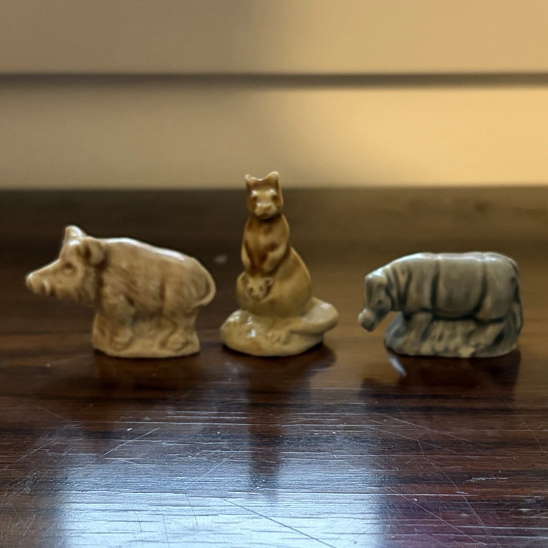 Wade Whimsies Ceramic Animal Figurines Set Boar Kangaroo Rhino 3 Pcs