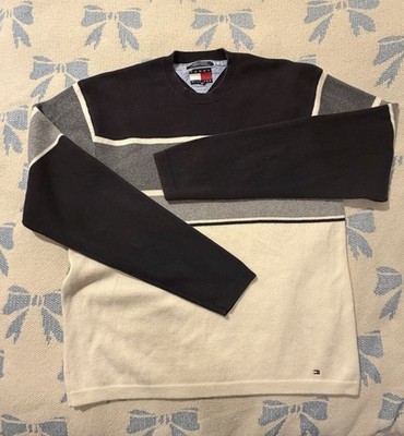 Tommy Hilfiger Men s 2XL Crew Neck Striped Knit Cotton Sweater Logo