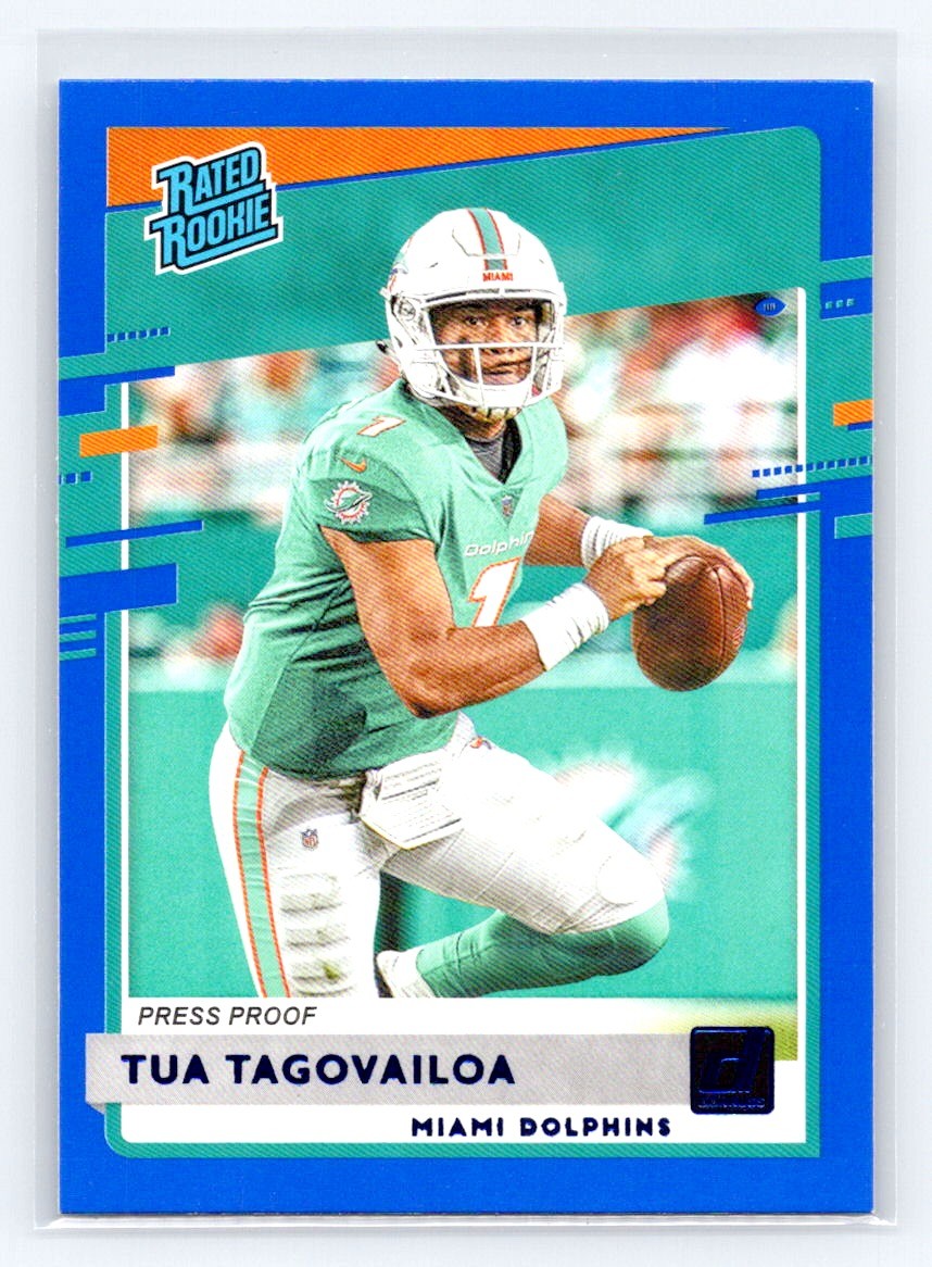 2020 Donruss #302 Tua Tagovailoa Press Proof Blue Rookie Miami Dolphins