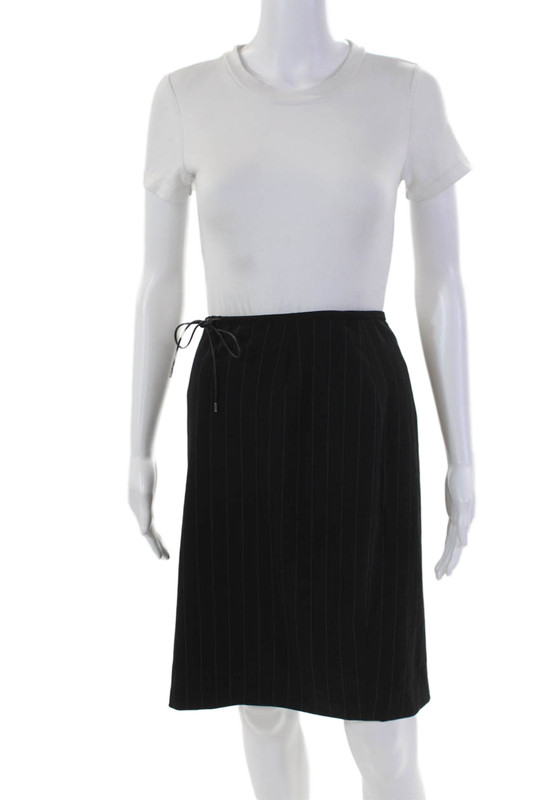 Escada Womens Hook Closure Lined Tie Waist Mini Pinstriped Skirt Black Size 42