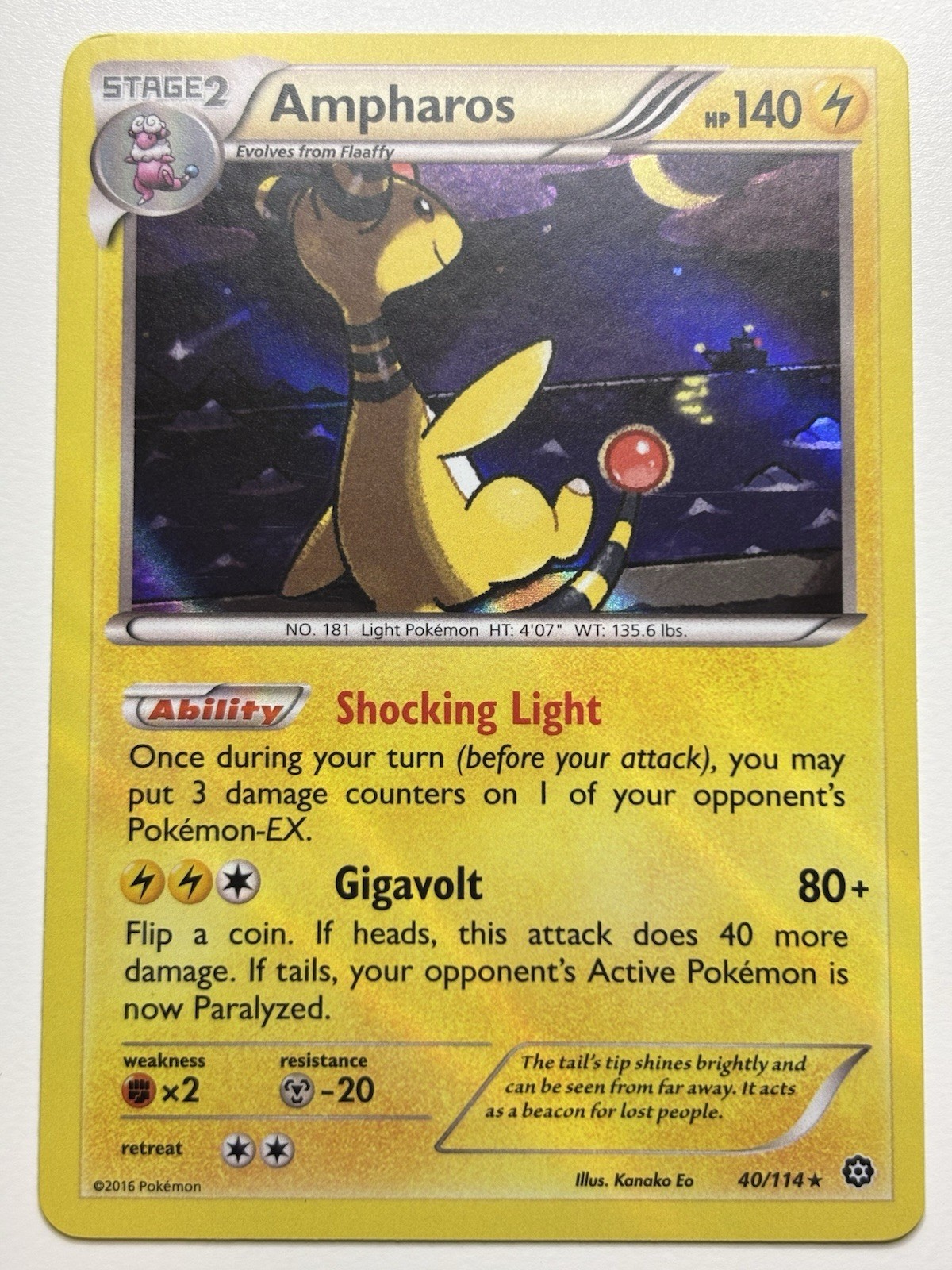 Ampharos 40/114 XY Steam Siege Holo Rare Pokemon Card Near Mint