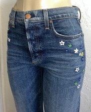 AO.LA Alice  Olivia Floral Embroidered high rise Girlfriend Slim Jeans Sz 27 4