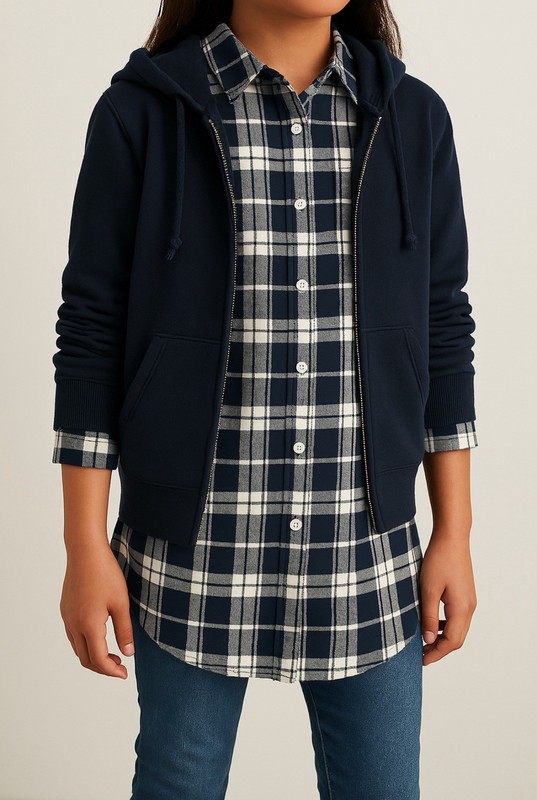 Uniqlo Girls Navy Plaid Tunic Shirt 10-11Y | 100% Cotton | NEW!