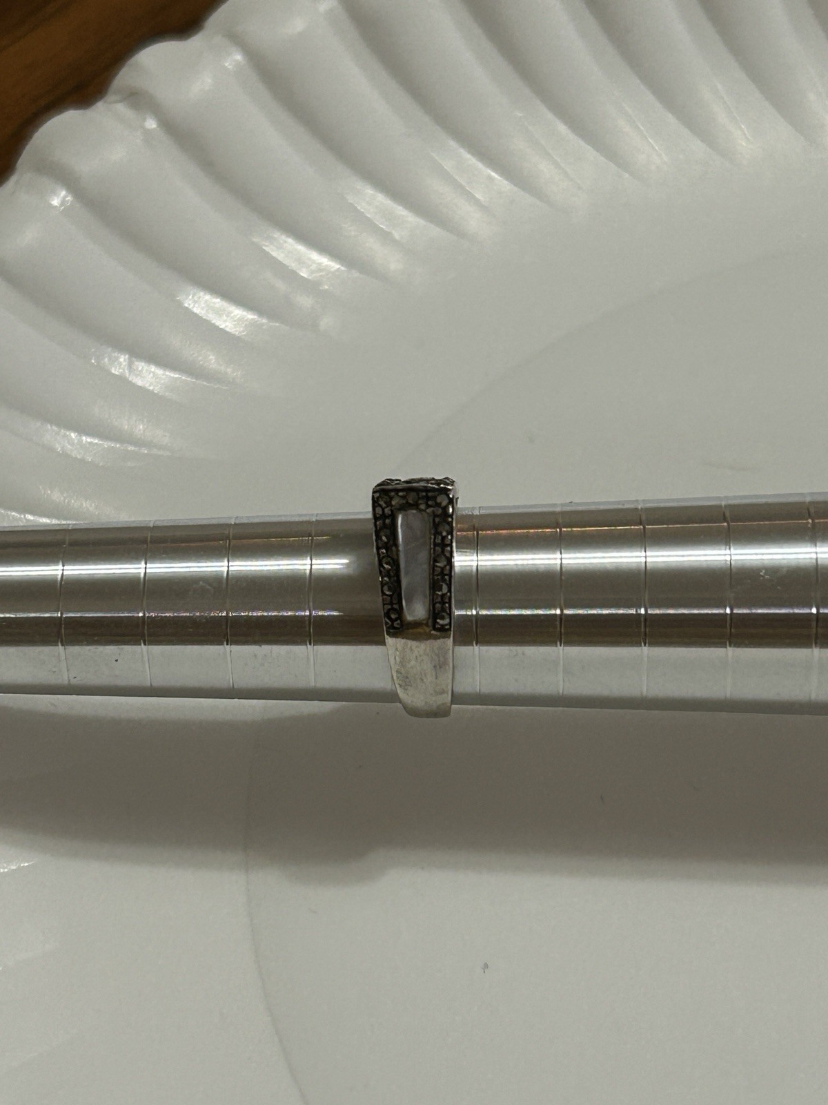 Sterling Silver Triangular Shaped Ring Mother Of … - image 2