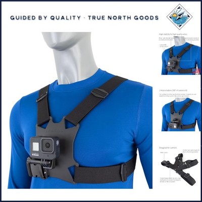 High Stability Chest Mount for Action Cameras with Adjustable J Hook Design