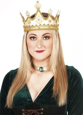 Golden Queen Crown Medieval Fancy Dress Up Halloween Adult Costume Accessory