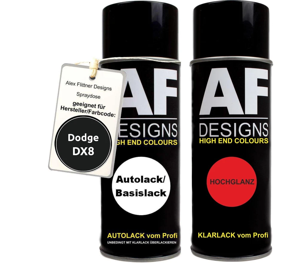 ALEX FLITTNER DESIGNS Set bomboletta spray vernice auto Dodge DX8 Black vernice di base vernice trasparente bomboletta spray 400 ml