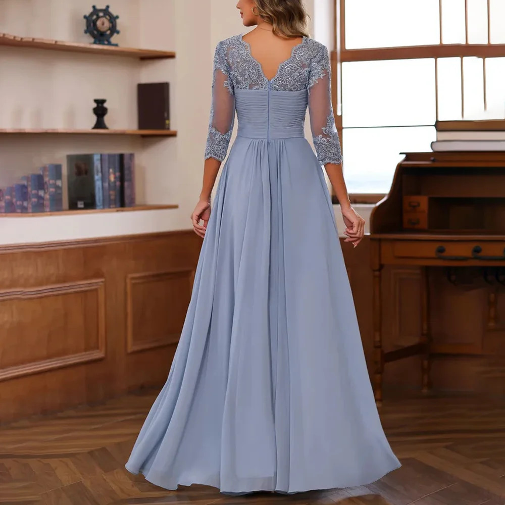 blue lace 3 4 sleeve dress Dusty 3/4 Chiffon Mother Of Bride Custom Long Evening Gown Simplicity S9849 Sewing Pattern strapless velvet wedding dress US Sizes:4.5 Women's Plus Size