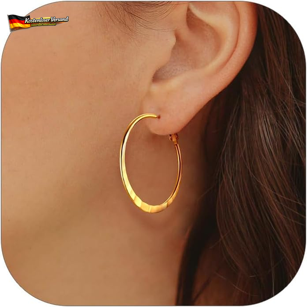Prosteel Damen Flache Hoop Ohrringe 30Mm/40Mm/60Mm/80Mm Edelstahl/18K Vergoldet-image