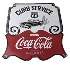 Vintage Route 66 Coca Cola Porcelain Sign - Curb Service Soda Diner Pump Sign