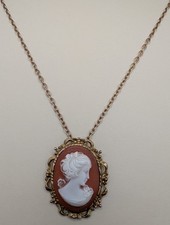Vintage Ornate VICTORIAN STYLE White on Burgundy LARGE CAMEO PENDANT Necklace