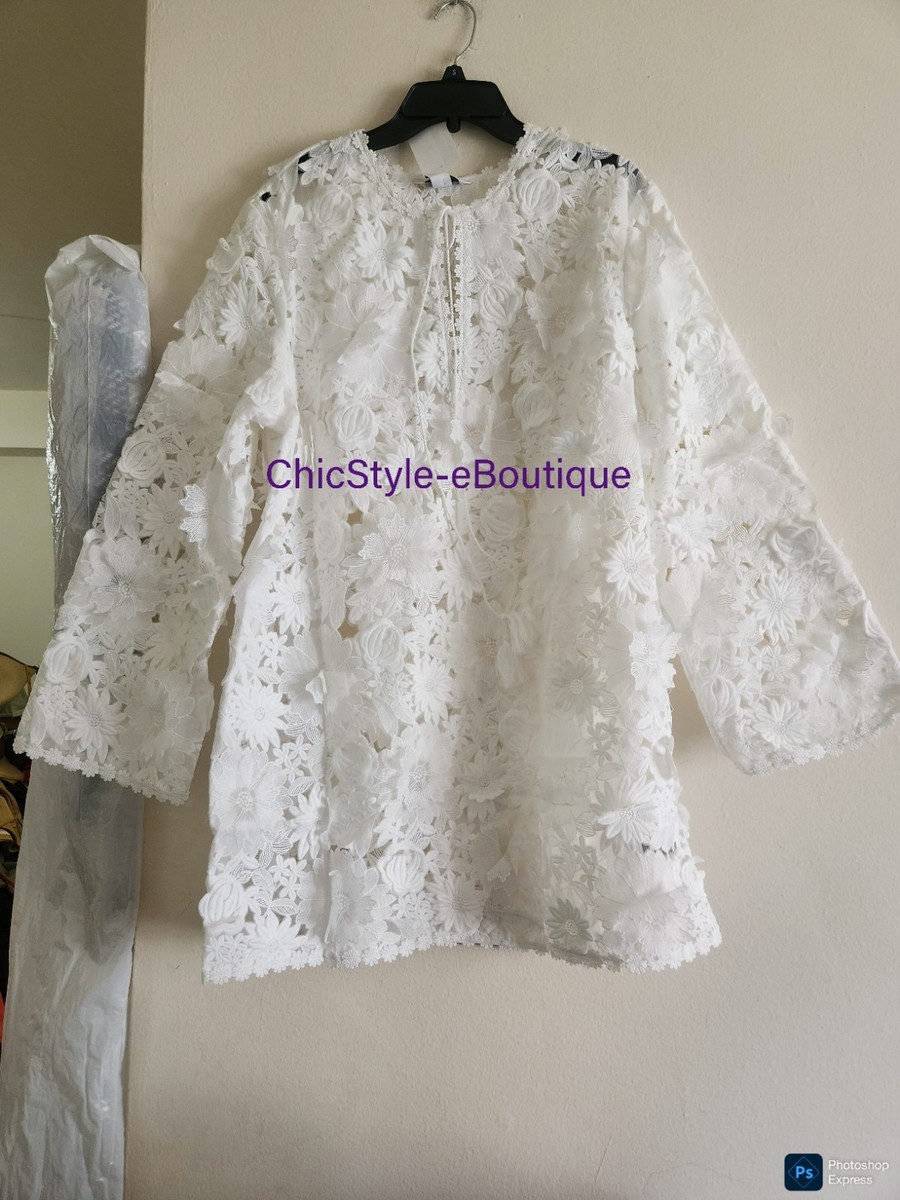 H&M S/S STUDIO 2025 Floral-Appliqud Lace Dress Sz L White BNWT | eBay