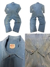 Vintage 1950s COWDEN Union Made HBT Blue Coveralls Jumpsuit Size 42 Distressed