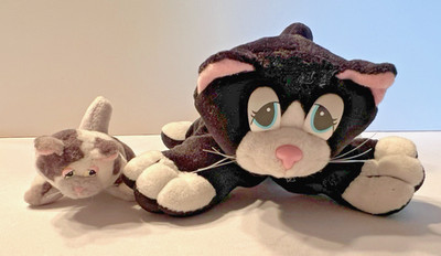 Vintage Galoob Pound Puppy Purries Black & White Cat & Gray/White Calico Kitten