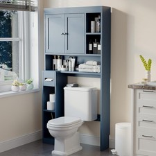 Over The Toilet Storage Cabinet with 7 Shelves Imitation Walnut Grain Above