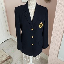 vintage Lauren Ralph Lauren navy blue blazer gold crest patch gold buttons 12