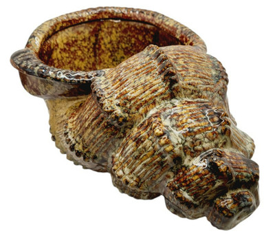VTG Mid Century Tortoise Brown Ceramic Conch Shell Spectacular Glaze Planter 11''