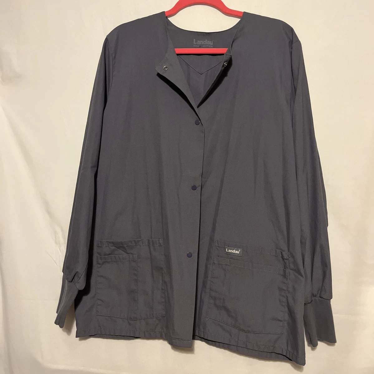 Landau Grey Snap Close Scrub Coat Jacket Large