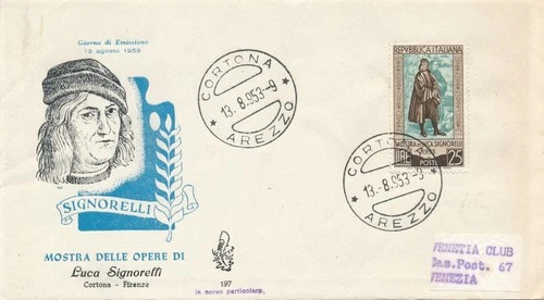 1953 ITALY SIGNORELLI L 25 SU FDC VENETIA CLUB 13/8 F/5851