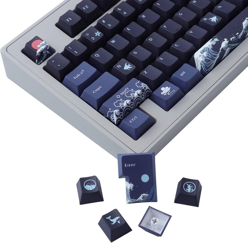 Jaketsai PBT Keycaps, 128 Keys Dye Sublimation Cherry Profile Keycaps with 6.25U