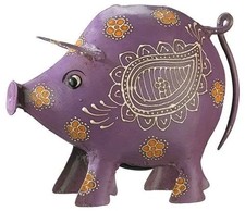 Purple Metal Henna Piggy Bank Small with Rubber Stopper