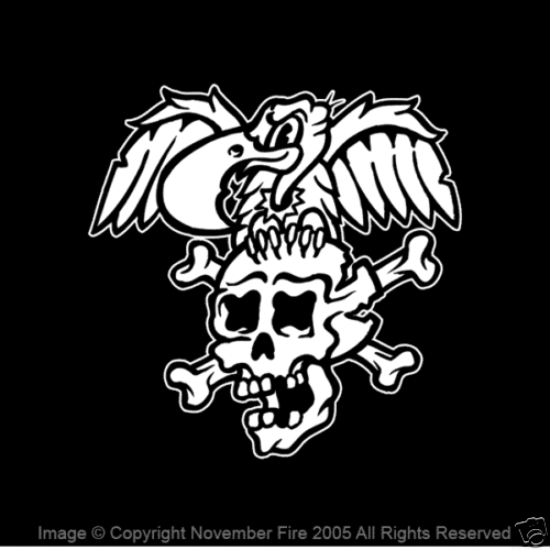 Maglietta pirata teschio e avvoltoio cartone animato rockabilly punk ossa incrociate NFT026 - Foto 1 di 5