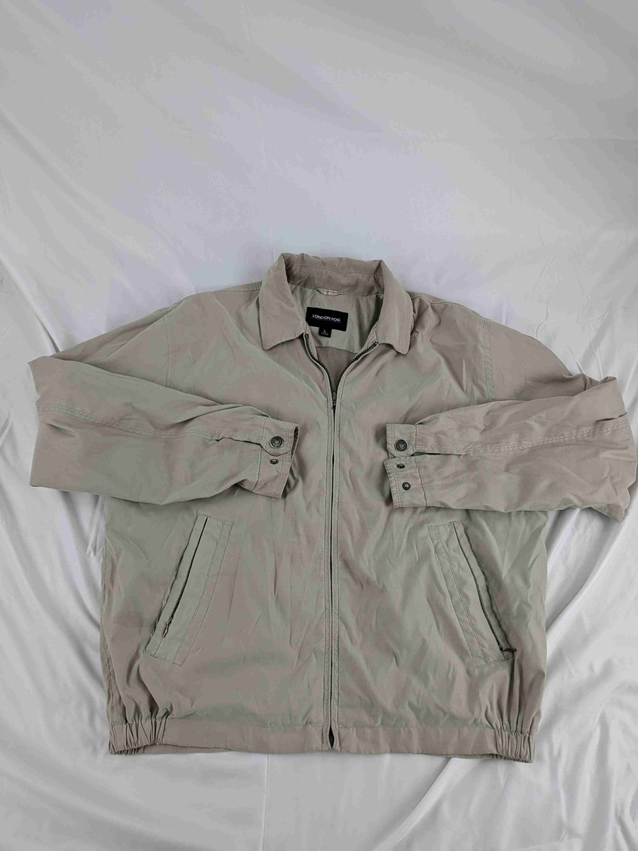 London Fog Tan Zip Up Collared Windbreaker Bomber Jacket Mens Large
