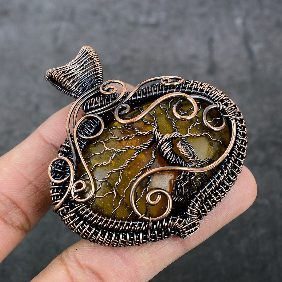 Amber Gemstone Copper Wire Wrap Jewelry Pendant 2.48 Amber Gemstone Copper Wire Wrap Jewelry Pendant 2.48