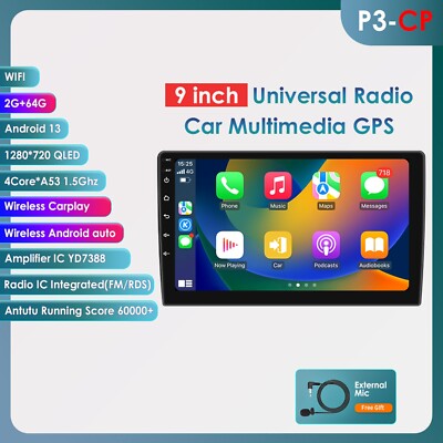 9'' Touch Screen Android 13.0 Carplay 2+64GB Car Stereo Radio Multimedia GPS Navi