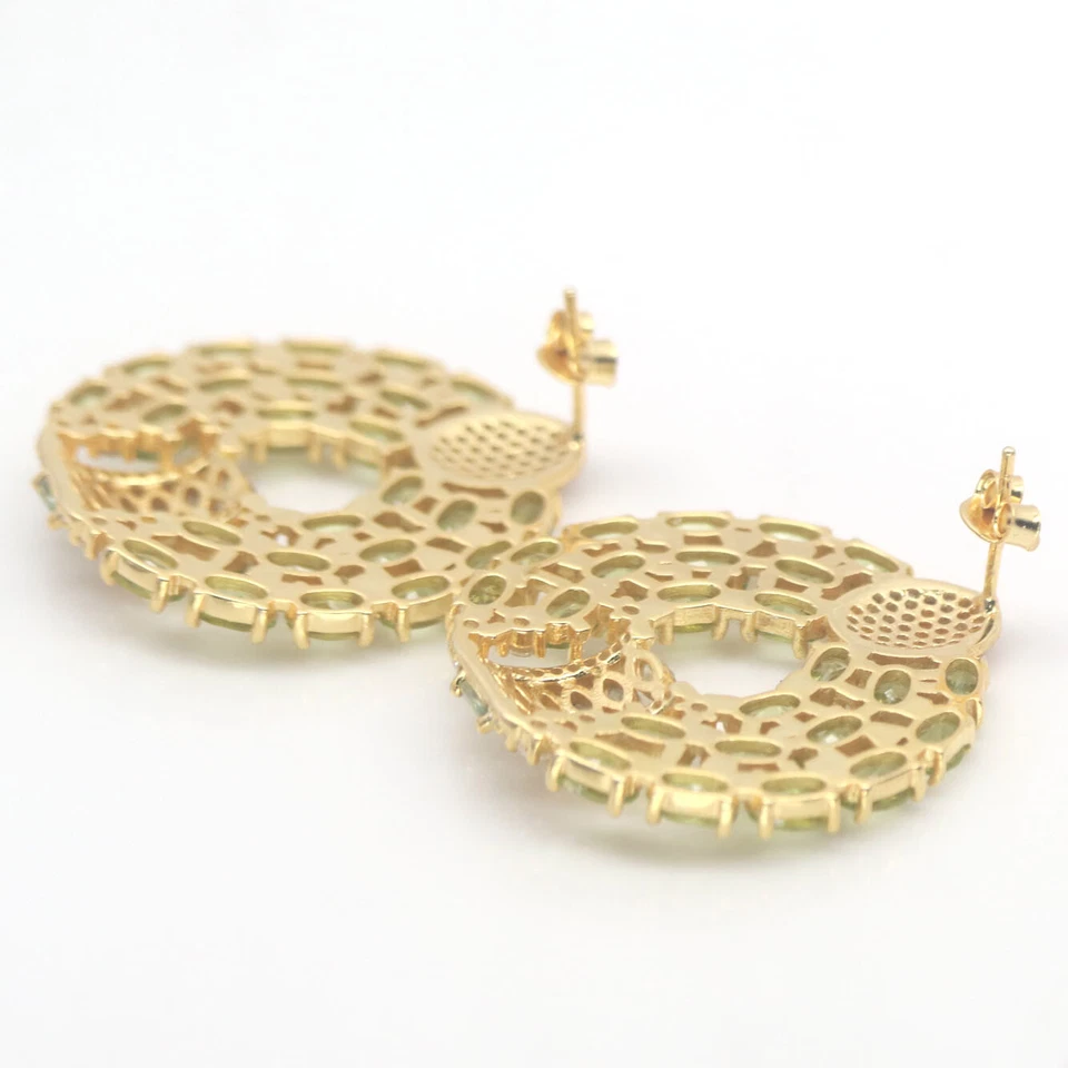 Unheated Gemstone Green Peridot & White Zircon Earrings 925 Sterling Silver - Image 3 of 4