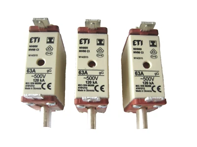 ETI 3x NH00 Sicherung Sicherungseinsatz Messersicherung NH00 63A