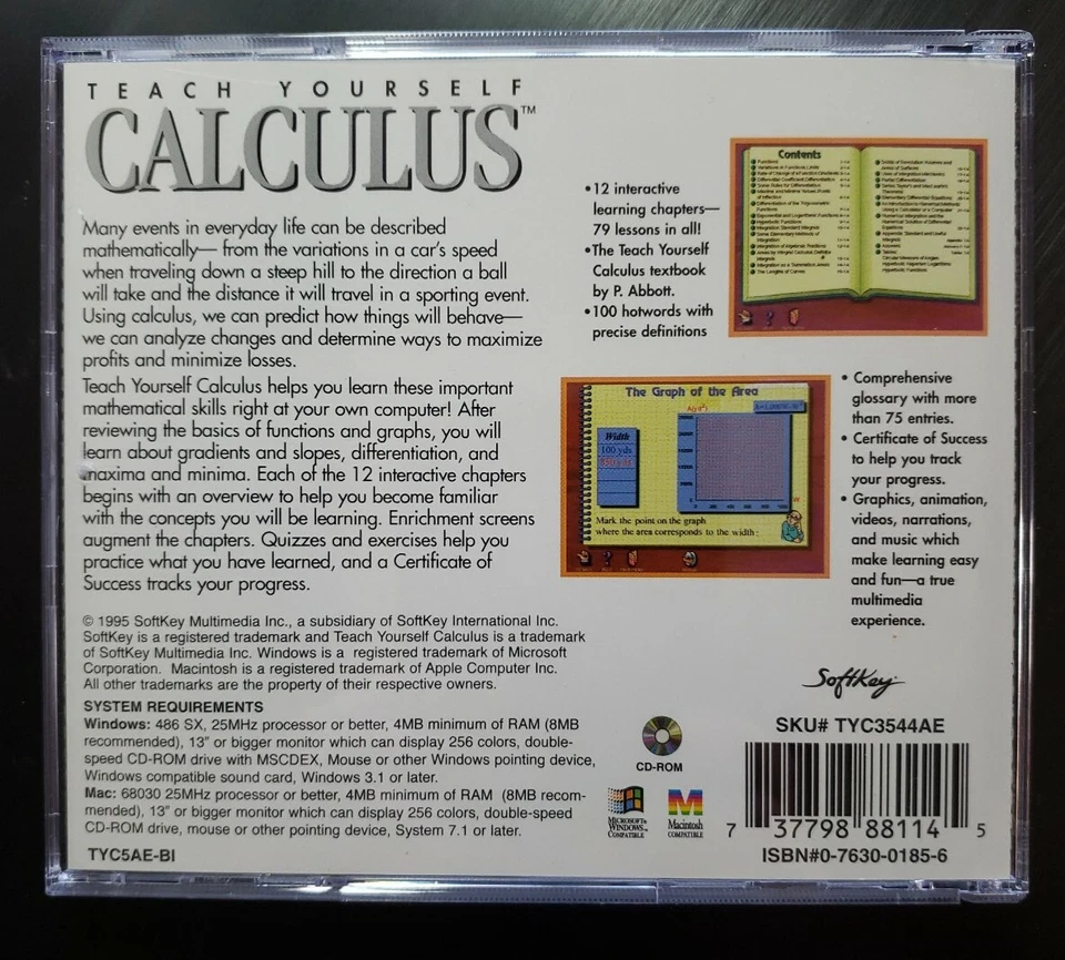 Teach Yourself Calculus PC SOFTWARE Softkey 1995 WINDOWS & MAC QUASE PERFEITO - Imagem 2 de 2
