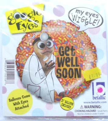 Betallic Helium Folienballon 18'' + 3D Stick On Google Googly Eyes Get Well Soon
