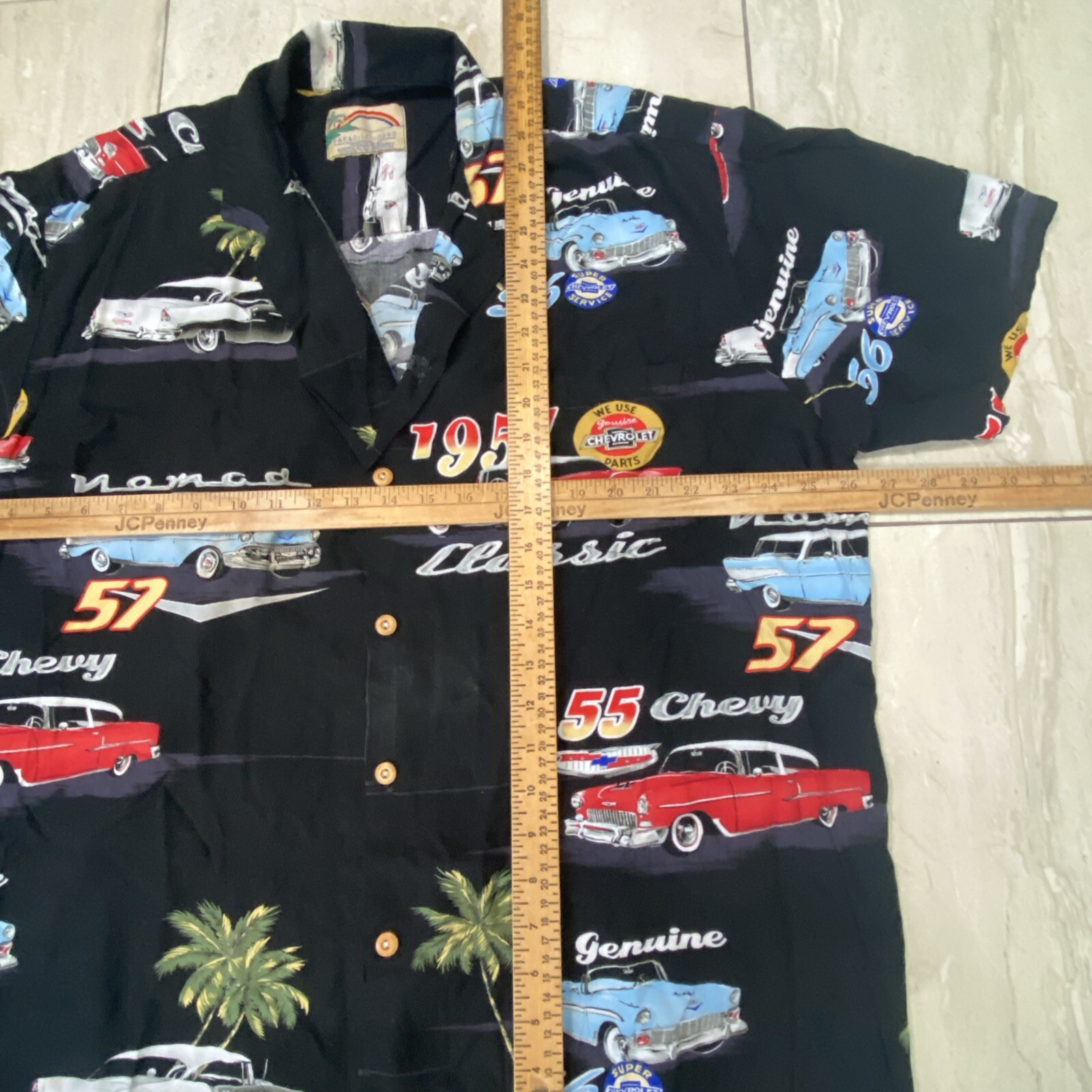 Vintage Paradise Found Hawaiian Shirt Mens 2XL Black Corvette Stingray RARE