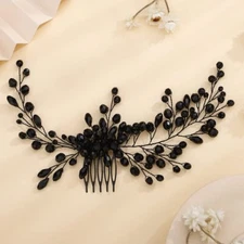 Black Crystal Bridal Hair Comb Headpiece for Women and Brides