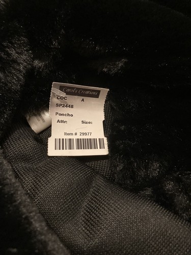 Womens Faux Fur Black Poncho One Size Zipper Cape - Picture 5 of 5