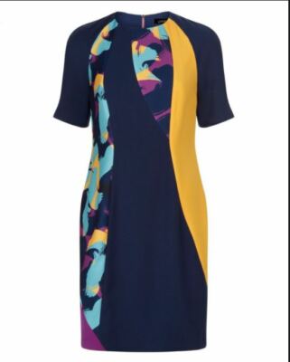 Jaeger Swirl Print Dress, Multi Colour Size 8 uk rrp £199 CR102 BB 05 
