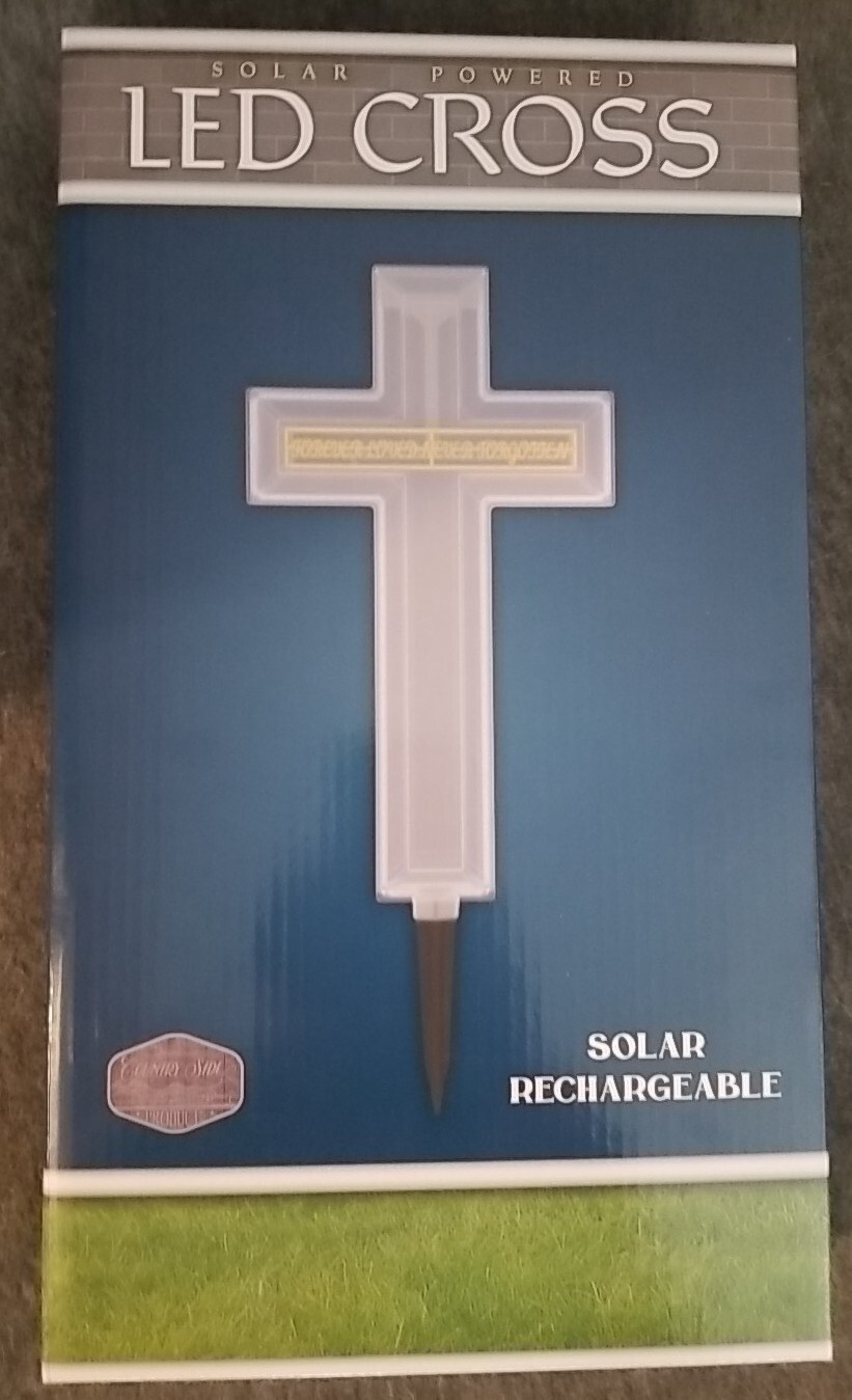 Led Solar Powered Cross &Quot;Forever Loved Never Forgotten&Quot; Grave Cemetary Memorial
