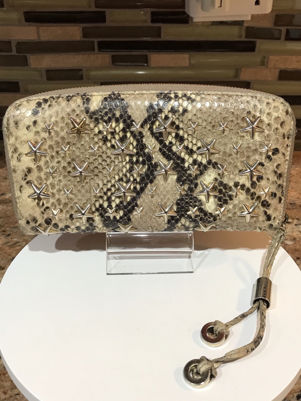 JIMMY CHOO Star Studded Python Embossed Leather Z… - image 5