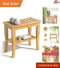 Sturdy Shower Bench with Storage Shelf - Natural Look - 18.9"x18.11"x9.96"