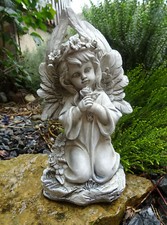 Grabengel mit Blume Rose  Grabschmuck  Engel Figur Grabdeko Friedhof Deko  NEU